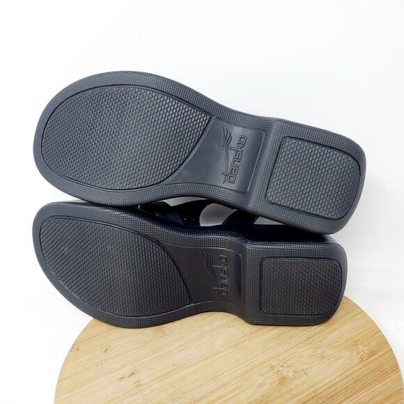 Dansko Shoes Womens 40 Black Leather Platform Clog Sandal T Straps Y2K - Picture 10 of 12